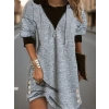Kadın Uzun Kollu Kapşonlu önden Fermuarlı Düğmeli Mini Iki Iplik Elbise