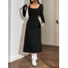 Kadın Uzun Kollu Kare Yaka Midi Kaşkorse Elbise