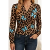 Kadın Uzun Kollu Kruvaze Yakalı Kelebek Desenli şardonlu Dalgıç Bluz