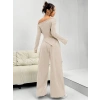 Kadın Uzun Kollu Omuzlardan Açık Asimetrik Kesim Kaşkorse Bluz Ve Pantolon Ikili Pantolon