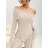 Kadın Uzun Kollu Omuzlardan Açık Asimetrik Kesim Kaşkorse Bluz Ve Pantolon Ikili Pantolon