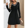 Kadın Uzun Kollu V şerit Yakalı Kısa Viskon Iki Iplik Elbise