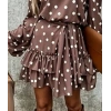 Kadın Uzun Kollu V Yakalı Belden Kuşaklı Puantiyeli Mini Modal Elbise