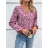 Kadın Uzun Kollu V Yakalı çiçek Desenli Modal Bluz