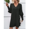 Kadın Uzun Kollu V Yakalı Kısa Ithal Krep Elbise