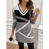 Kadın Uzun Kollu V Yakalı Kısa Triko Elbise