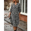 Kadın Uzun Kollu Yakalı önden Düğmeli Leopar Desenli Modal Midi Elbise