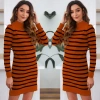Kadın Uzun Kollu Yarım Balıkçı Yaka çizgilitriko Mini Boy Elbise (kemersiz)