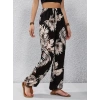 Kadın Yüksek Bel Bağcıklı Yaprak Desenli Süprem Pantolon