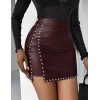 Kadın Yüksek Belli Yandan çivili Mini Deri Etek