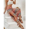 Kadın Yüksek Belli Yanlardan Yırtmaç Detaylı Desenli Bürümcük Pantolon