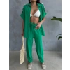 OMUZ MİDYE SIRALI BLUZ - PAÇA PENSLİ PANTOLON TAKIM - Yeşil
