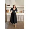 Siyah Balon Kollu Brode Elbise