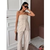 Straplez Büstiyerli Plazzo Pantolonlu Çizgili Takım 10151