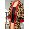 Uzun Leopar Hırka - Camel-Kırmızı