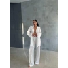 VİSKON JAKARLI BAĞLAMALI GÖMLEK - PANTOLON TAKIM - Beyaz