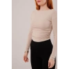 Yaka Detay Uzun Kollu Basic Krem Bluz