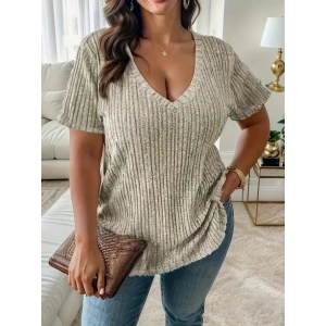 22Kadın Kısa Kollu V Yaka Fitilli Kaşkorse Bluz