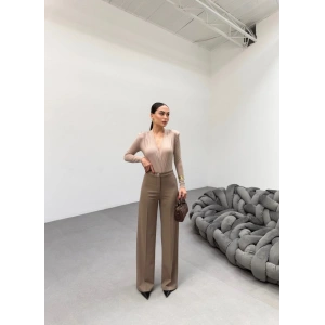 230 Gr Poly Viscose Lycra Metal Düğme Palazzo Pantolon