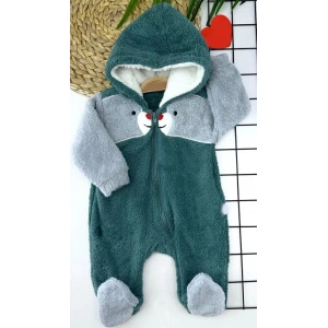 6-9-12-18 Ay Boydan Fermuarlı Welsoft Tüylü Kumaş Kapşonlu Patikli Kız Erkek Bebek Tulumu