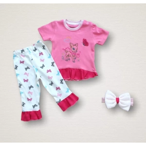 6-9 9-12 12-18 Ay Ceylanın Rüyası Baskılı Bandanalı Kısa Kollu Sweat 3lü Kız Bebek Takımı