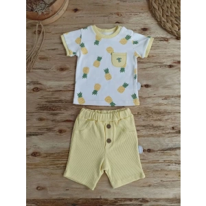 Ananas Baskılı Şort Tişört 2 Li Kız Erkek Bebek Takımı Sarı