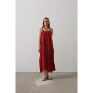 Askılı Uzun Çan Elbise - Bordo