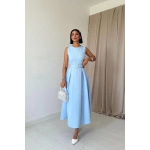 Bebe Mavi Halter Yaka Kloş Elbise