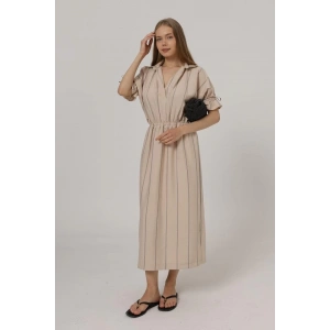 Beli Lastikli Elbise - Taş