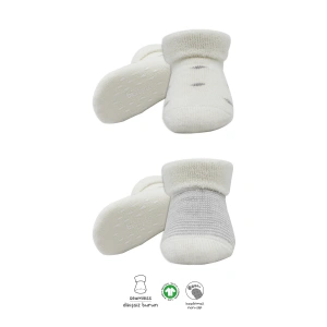 Bistyle 2li Havlu Soket Kaymaz Çorap 10504 Gri Ekru