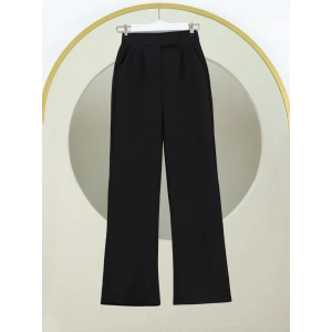 Cırtlı Fermuarlı Palazzo Pantolon -Siyah