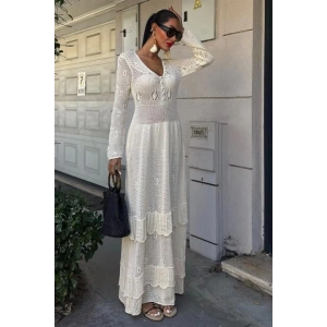 Düğme Detaylı Ve Kat Etekli Etnik Elbise 2859