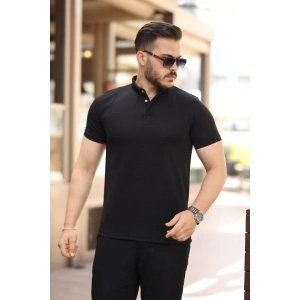 Erkek çizgi Dokulu çıtçıt Yakalı Kısa Kollu T-shirt