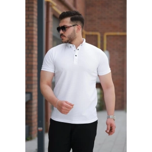 Erkek çizgi Dokulu çıtçıt Yakalı Kısa Kollu T-shirt