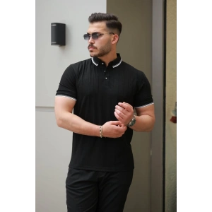 Erkek Düğme Yakalı Jakar Kumaş Kısa Kollu Tişört