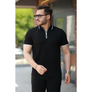 Erkek Fermuar Yakalı çizgi Detaylı Oysho Kumaş Kısa Kollu Tişört