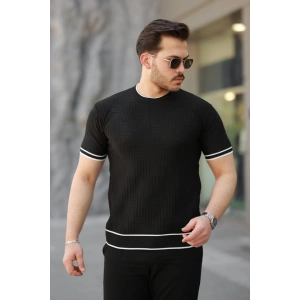 Erkek Jakarlı Ribanalı Kısa Kollu T-shirt