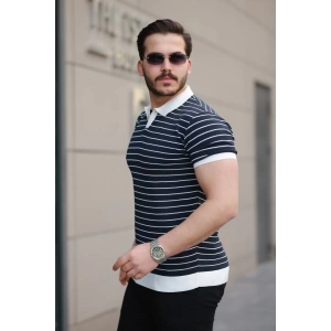 Erkek Kısa Kollu çizgi Desenli örme Kumaş Tshirt