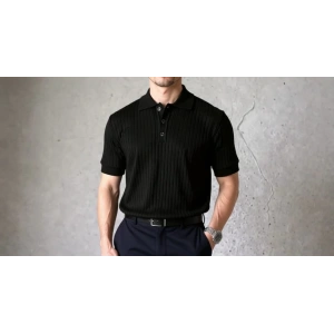 Erkek Kısa Kollu Yakalı Yakadan Düğmeli Triko Bluz