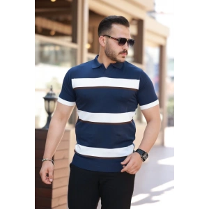 Erkek şerit Desenli Hemşire Yaka Kısa Kollu Tişört