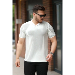 Erkek Yakalı çizgi Desenli Kısa Kollu Tişört