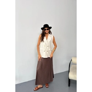 GOLD DÜĞMELİ KETEN YELEK - Ham