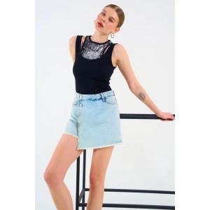 İçi Baskılı Halter Yaka Kaşkorse Atlet - Siyah