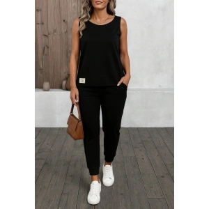 Kadın Askılı Yuvarlak Yaka Viskon Iki Iplik Bluz Ve Eşofman Altı Ikili Takım