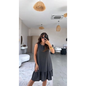 Kadın Bisiklet Yaka Eteği Volanlı Bürümcük Elbise