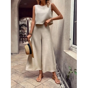 Kadın Bisiklet Yaka Kolsuz Bluz Ve Bol Paça Aerobin Kumaş Ikili Takım