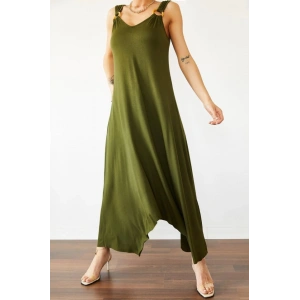 Kadın çan Dokuma Kumaş V Yaka Asimetrik Kesim Elbise