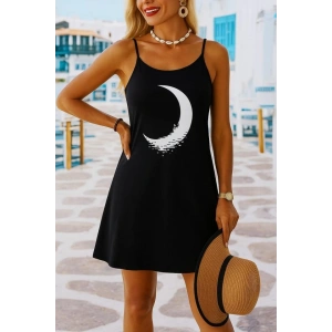 Kadın Ip Askılı Ay Desenli Viskon Elbise