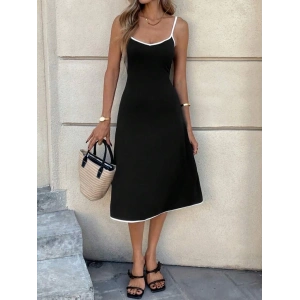 Kadın Ip Askılı Geniş V Yakalı Midi Janjan Krep Elbise