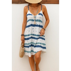 Kadın Ip Askılı V Yakalı Karışık Renkli Süprem Elbise